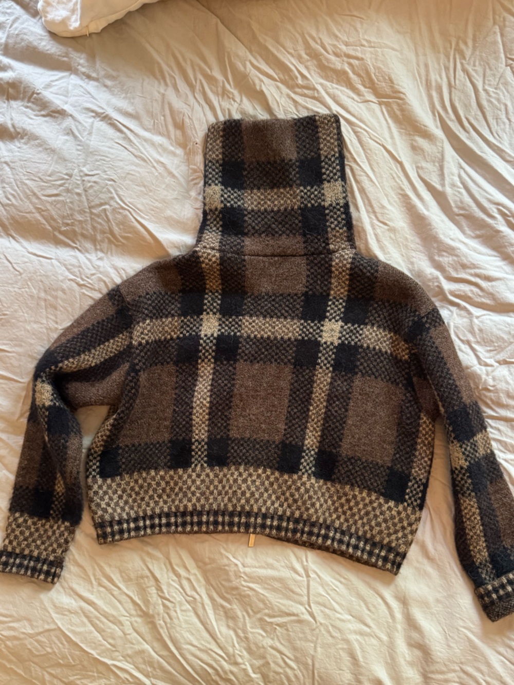 Zara Brown Plaid Knit Zip-Up jacket - Picture 6 of 7